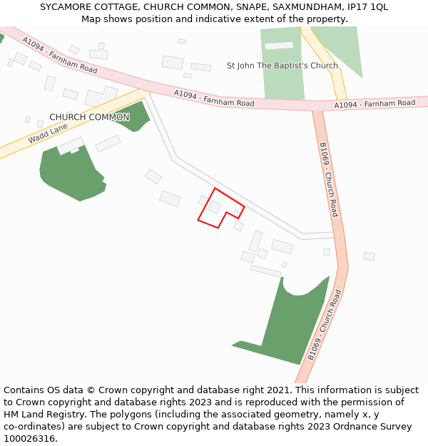 SYCAMORE COTTAGE, CHURCH COMMON, SNAPE, SAXMUNDHAM, IP17 1QL: Location map and indicative extent of plot