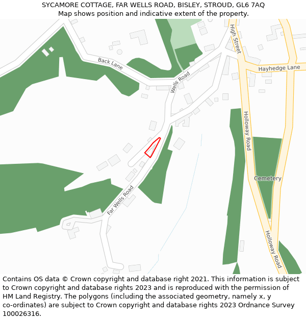 SYCAMORE COTTAGE, FAR WELLS ROAD, BISLEY, STROUD, GL6 7AQ: Location map and indicative extent of plot