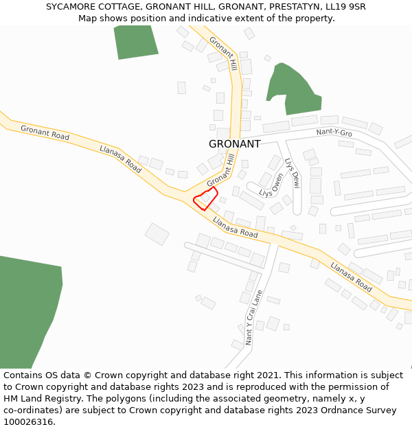 SYCAMORE COTTAGE, GRONANT HILL, GRONANT, PRESTATYN, LL19 9SR: Location map and indicative extent of plot
