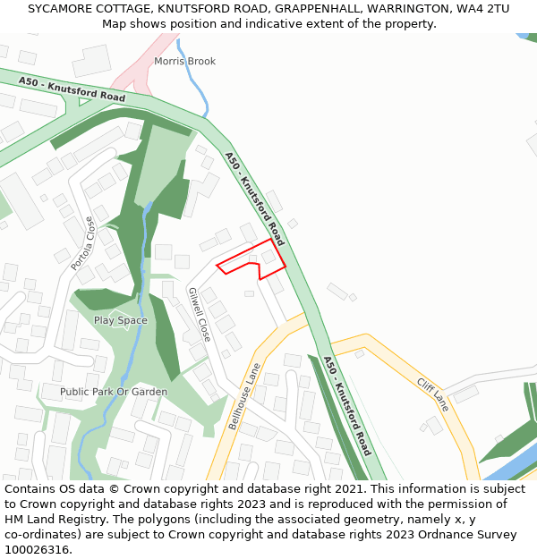 SYCAMORE COTTAGE, KNUTSFORD ROAD, GRAPPENHALL, WARRINGTON, WA4 2TU: Location map and indicative extent of plot