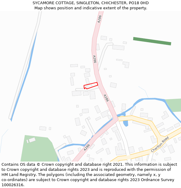 SYCAMORE COTTAGE, SINGLETON, CHICHESTER, PO18 0HD: Location map and indicative extent of plot