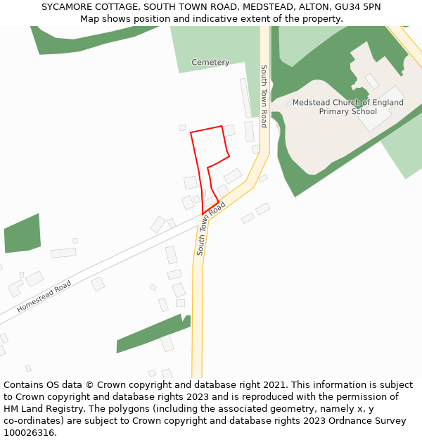 SYCAMORE COTTAGE, SOUTH TOWN ROAD, MEDSTEAD, ALTON, GU34 5PN: Location map and indicative extent of plot