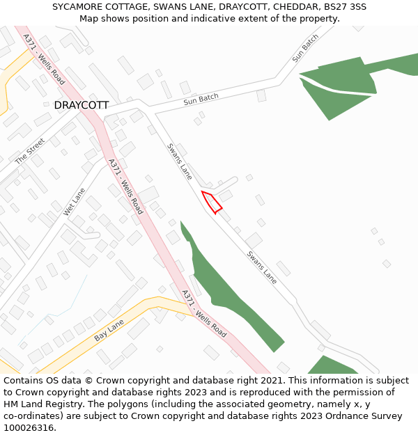 SYCAMORE COTTAGE, SWANS LANE, DRAYCOTT, CHEDDAR, BS27 3SS: Location map and indicative extent of plot