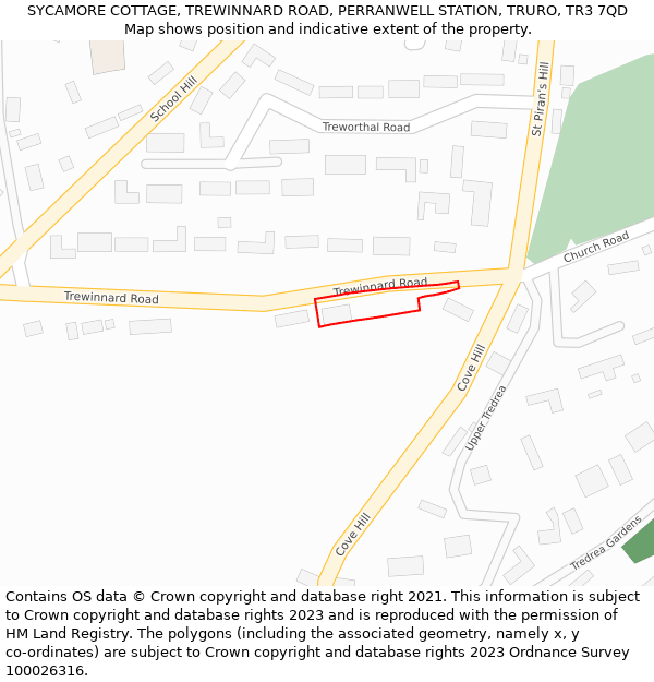 SYCAMORE COTTAGE, TREWINNARD ROAD, PERRANWELL STATION, TRURO, TR3 7QD: Location map and indicative extent of plot