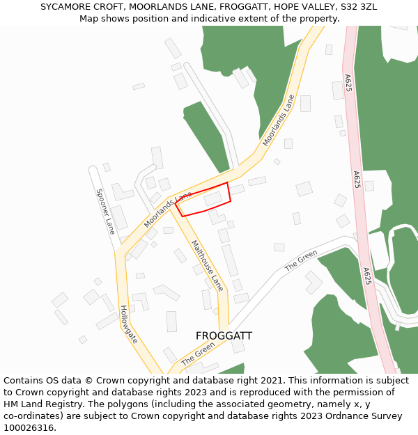 SYCAMORE CROFT, MOORLANDS LANE, FROGGATT, HOPE VALLEY, S32 3ZL: Location map and indicative extent of plot