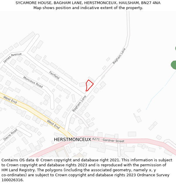 SYCAMORE HOUSE, BAGHAM LANE, HERSTMONCEUX, HAILSHAM, BN27 4NA: Location map and indicative extent of plot