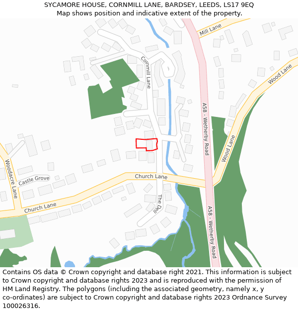 SYCAMORE HOUSE, CORNMILL LANE, BARDSEY, LEEDS, LS17 9EQ: Location map and indicative extent of plot