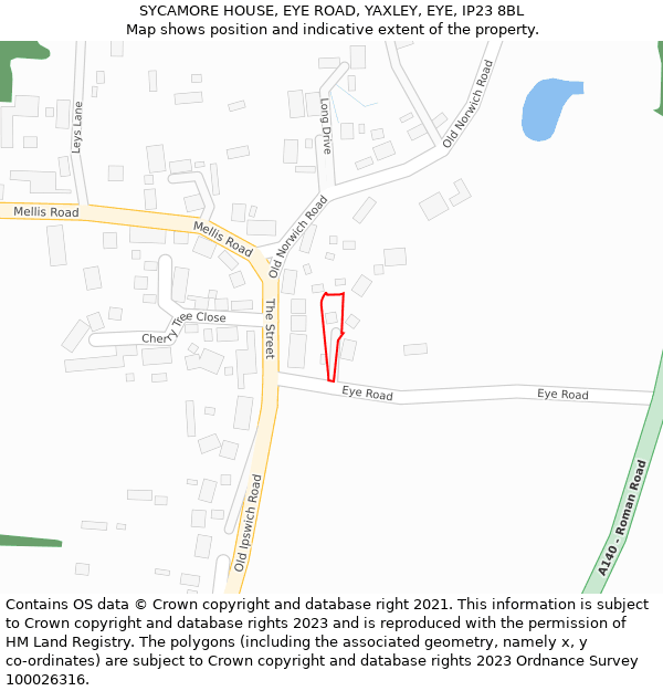 SYCAMORE HOUSE, EYE ROAD, YAXLEY, EYE, IP23 8BL: Location map and indicative extent of plot
