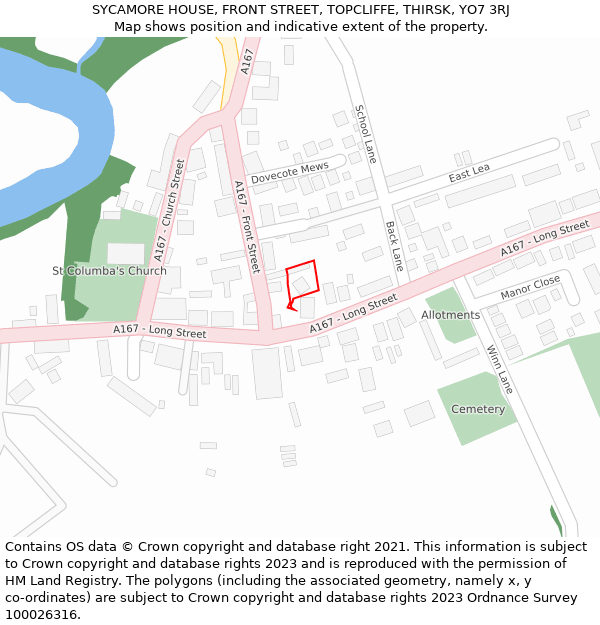 SYCAMORE HOUSE, FRONT STREET, TOPCLIFFE, THIRSK, YO7 3RJ: Location map and indicative extent of plot