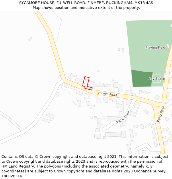 SYCAMORE HOUSE, FULWELL ROAD, FINMERE, BUCKINGHAM, MK18 4AS: Location map and indicative extent of plot