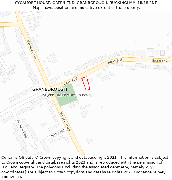 SYCAMORE HOUSE, GREEN END, GRANBOROUGH, BUCKINGHAM, MK18 3NT: Location map and indicative extent of plot