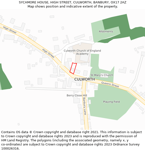 SYCAMORE HOUSE, HIGH STREET, CULWORTH, BANBURY, OX17 2AZ: Location map and indicative extent of plot