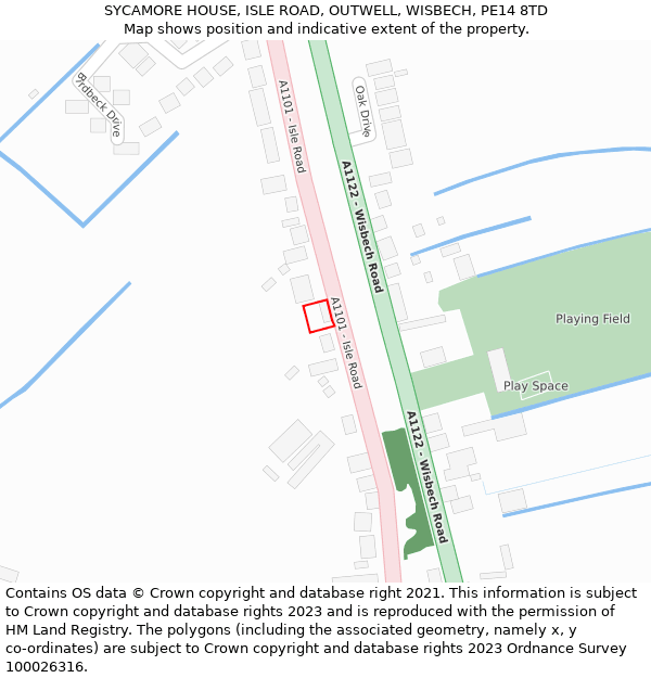 SYCAMORE HOUSE, ISLE ROAD, OUTWELL, WISBECH, PE14 8TD: Location map and indicative extent of plot