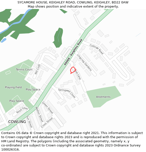 SYCAMORE HOUSE, KEIGHLEY ROAD, COWLING, KEIGHLEY, BD22 0AW: Location map and indicative extent of plot