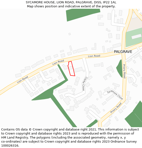 SYCAMORE HOUSE, LION ROAD, PALGRAVE, DISS, IP22 1AL: Location map and indicative extent of plot