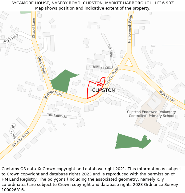 SYCAMORE HOUSE, NASEBY ROAD, CLIPSTON, MARKET HARBOROUGH, LE16 9RZ: Location map and indicative extent of plot