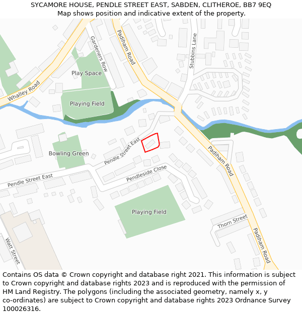 SYCAMORE HOUSE, PENDLE STREET EAST, SABDEN, CLITHEROE, BB7 9EQ: Location map and indicative extent of plot