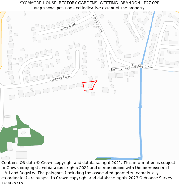 SYCAMORE HOUSE, RECTORY GARDENS, WEETING, BRANDON, IP27 0PP: Location map and indicative extent of plot