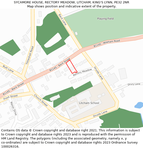 SYCAMORE HOUSE, RECTORY MEADOW, LITCHAM, KING'S LYNN, PE32 2NR: Location map and indicative extent of plot