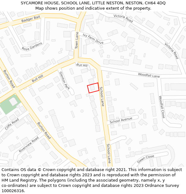 SYCAMORE HOUSE, SCHOOL LANE, LITTLE NESTON, NESTON, CH64 4DQ: Location map and indicative extent of plot
