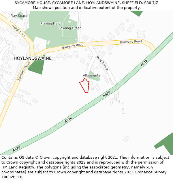 SYCAMORE HOUSE, SYCAMORE LANE, HOYLANDSWAINE, SHEFFIELD, S36 7JZ: Location map and indicative extent of plot