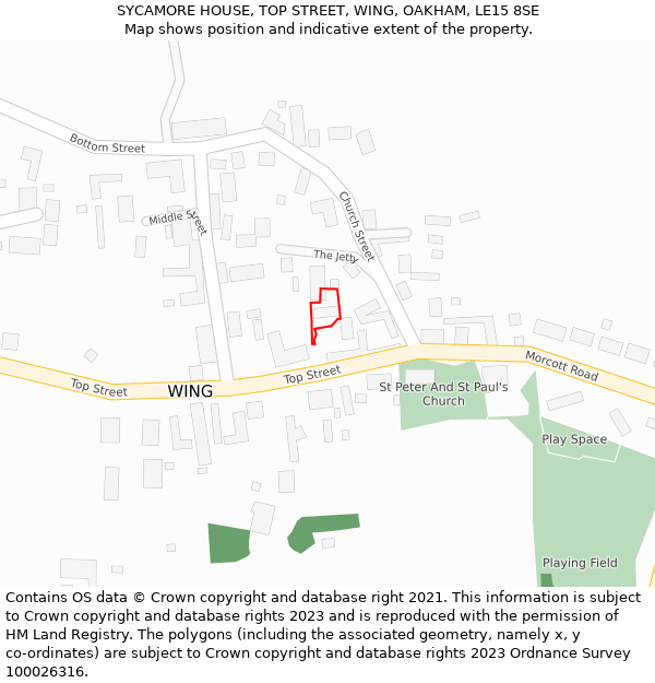 SYCAMORE HOUSE, TOP STREET, WING, OAKHAM, LE15 8SE: Location map and indicative extent of plot