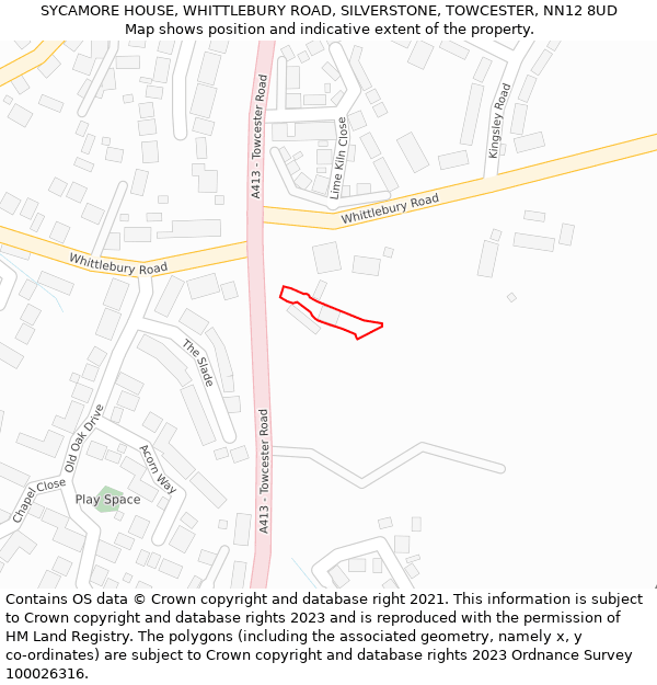 SYCAMORE HOUSE, WHITTLEBURY ROAD, SILVERSTONE, TOWCESTER, NN12 8UD: Location map and indicative extent of plot