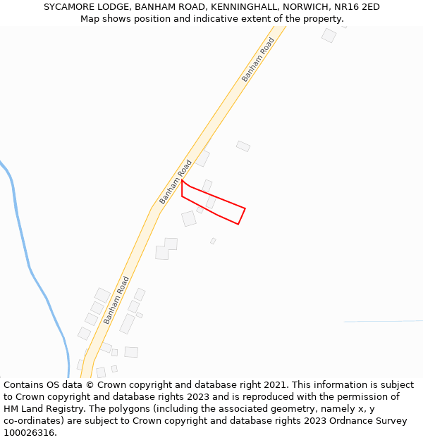 SYCAMORE LODGE, BANHAM ROAD, KENNINGHALL, NORWICH, NR16 2ED: Location map and indicative extent of plot