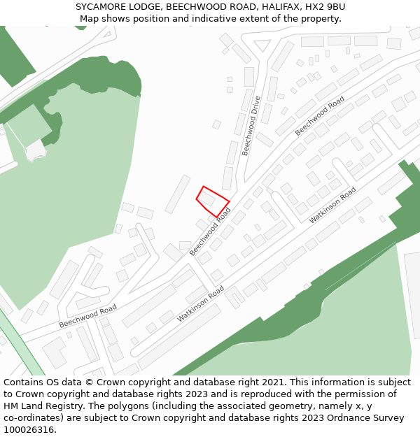 SYCAMORE LODGE, BEECHWOOD ROAD, HALIFAX, HX2 9BU: Location map and indicative extent of plot