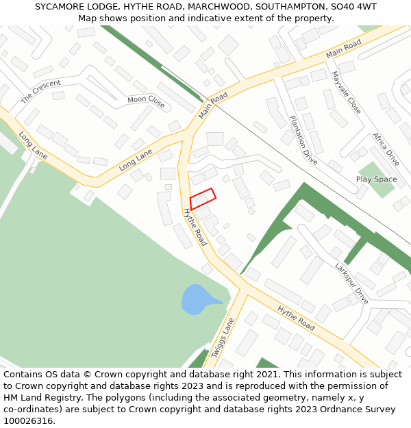 SYCAMORE LODGE, HYTHE ROAD, MARCHWOOD, SOUTHAMPTON, SO40 4WT: Location map and indicative extent of plot