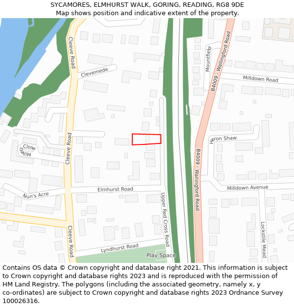 SYCAMORES, ELMHURST WALK, GORING, READING, RG8 9DE: Location map and indicative extent of plot