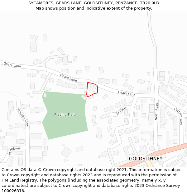 SYCAMORES, GEARS LANE, GOLDSITHNEY, PENZANCE, TR20 9LB: Location map and indicative extent of plot