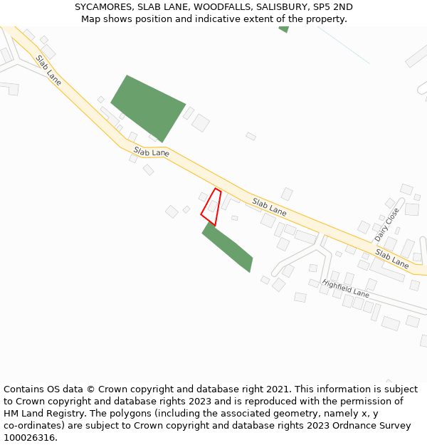 SYCAMORES, SLAB LANE, WOODFALLS, SALISBURY, SP5 2ND: Location map and indicative extent of plot