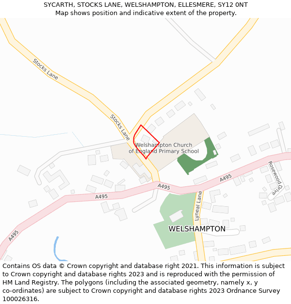 SYCARTH, STOCKS LANE, WELSHAMPTON, ELLESMERE, SY12 0NT: Location map and indicative extent of plot