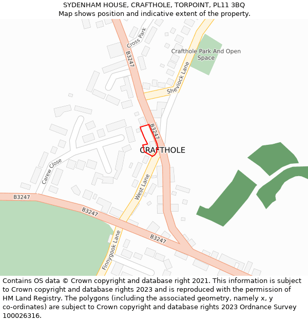 SYDENHAM HOUSE, CRAFTHOLE, TORPOINT, PL11 3BQ: Location map and indicative extent of plot