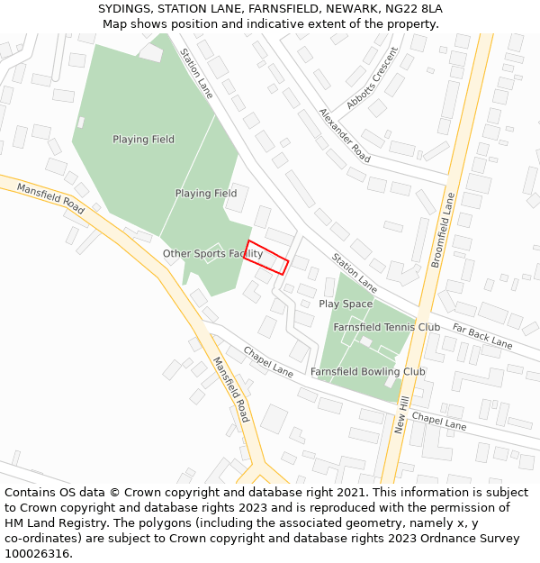 SYDINGS, STATION LANE, FARNSFIELD, NEWARK, NG22 8LA: Location map and indicative extent of plot