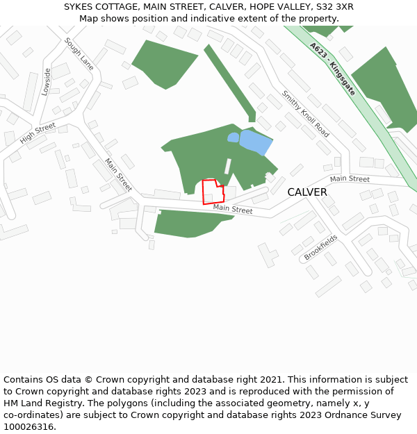 SYKES COTTAGE, MAIN STREET, CALVER, HOPE VALLEY, S32 3XR: Location map and indicative extent of plot