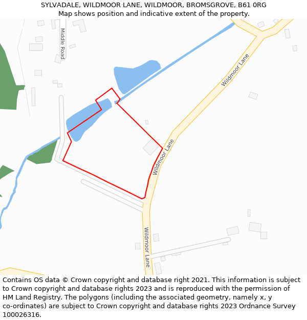 SYLVADALE, WILDMOOR LANE, WILDMOOR, BROMSGROVE, B61 0RG: Location map and indicative extent of plot