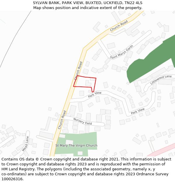 SYLVAN BANK, PARK VIEW, BUXTED, UCKFIELD, TN22 4LS: Location map and indicative extent of plot