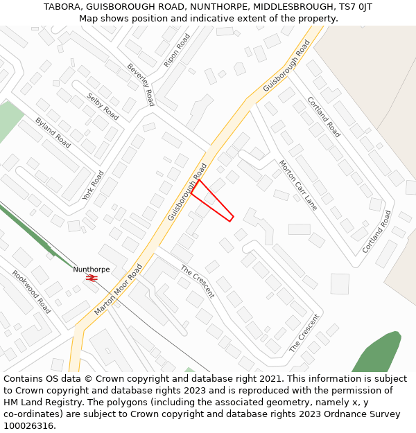 TABORA, GUISBOROUGH ROAD, NUNTHORPE, MIDDLESBROUGH, TS7 0JT: Location map and indicative extent of plot