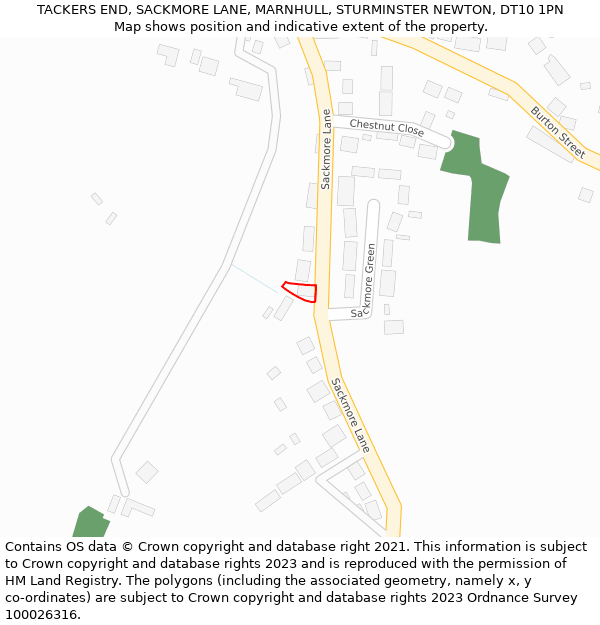 TACKERS END, SACKMORE LANE, MARNHULL, STURMINSTER NEWTON, DT10 1PN: Location map and indicative extent of plot