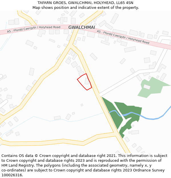 TAFARN GROES, GWALCHMAI, HOLYHEAD, LL65 4SN: Location map and indicative extent of plot