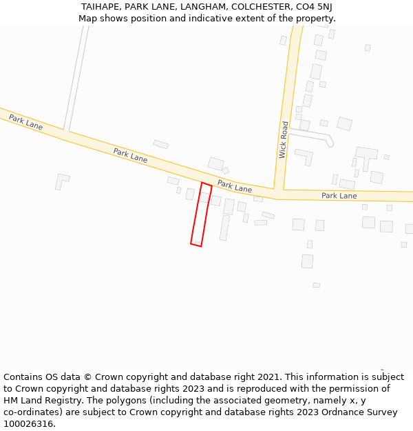 TAIHAPE, PARK LANE, LANGHAM, COLCHESTER, CO4 5NJ: Location map and indicative extent of plot