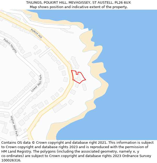 TAILINGS, POLKIRT HILL, MEVAGISSEY, ST AUSTELL, PL26 6UX: Location map and indicative extent of plot