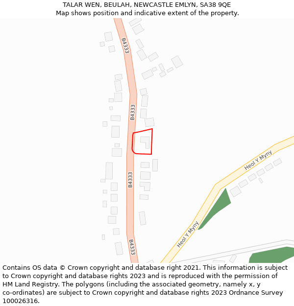 TALAR WEN, BEULAH, NEWCASTLE EMLYN, SA38 9QE: Location map and indicative extent of plot