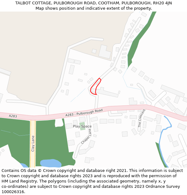 TALBOT COTTAGE, PULBOROUGH ROAD, COOTHAM, PULBOROUGH, RH20 4JN: Location map and indicative extent of plot