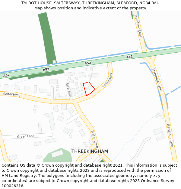 TALBOT HOUSE, SALTERSWAY, THREEKINGHAM, SLEAFORD, NG34 0AU: Location map and indicative extent of plot