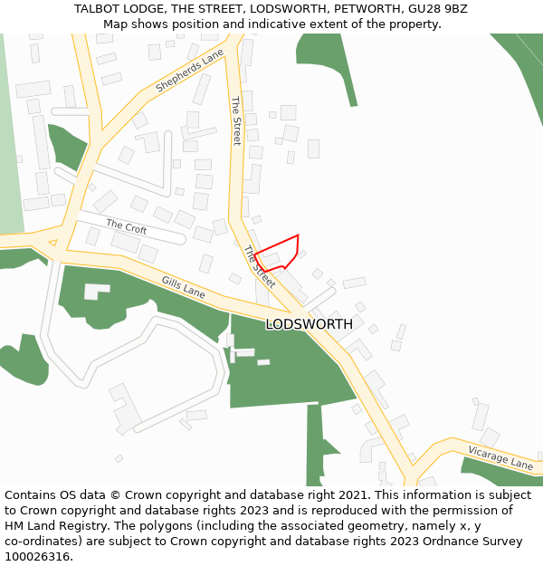 TALBOT LODGE, THE STREET, LODSWORTH, PETWORTH, GU28 9BZ: Location map and indicative extent of plot