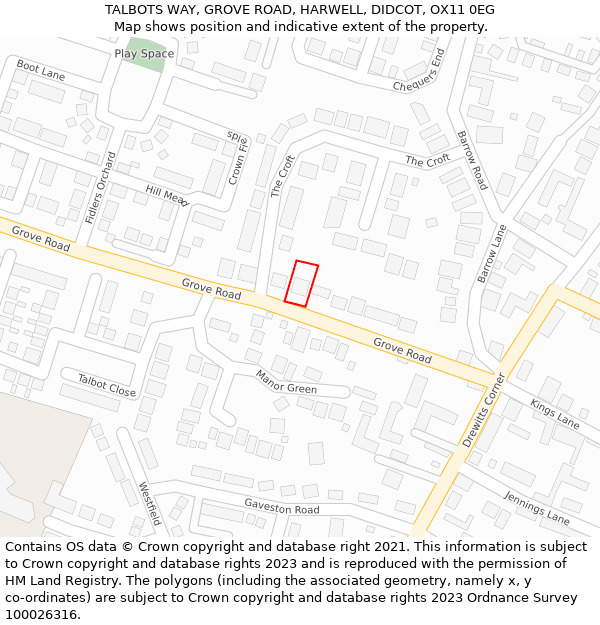 TALBOTS WAY, GROVE ROAD, HARWELL, DIDCOT, OX11 0EG: Location map and indicative extent of plot