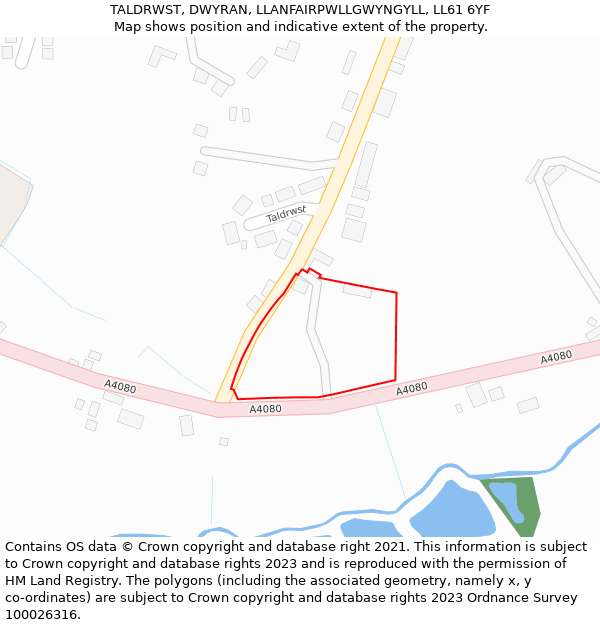 TALDRWST, DWYRAN, LLANFAIRPWLLGWYNGYLL, LL61 6YF: Location map and indicative extent of plot